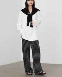 Pleated Striped Wide Leg Trousers