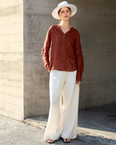 Retro V-Neck Sun Protection Long-Sleeved Shirt