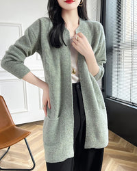 Merino Wool Dot Long Open-Front Cardigan