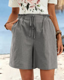 High-Waisted Linen Drawstring Shorts