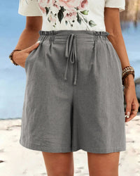 High-Waisted Linen Drawstring Shorts