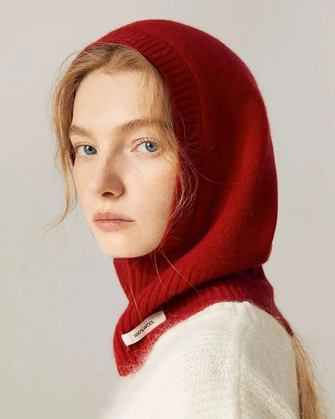 Wool balaclava beanie — a cozy knit hat with full head and neck coverage, perfect for winter outdoor wear.