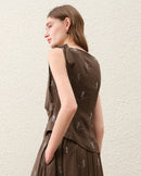 Embroidered Sleeveless Linen-Blend Top
