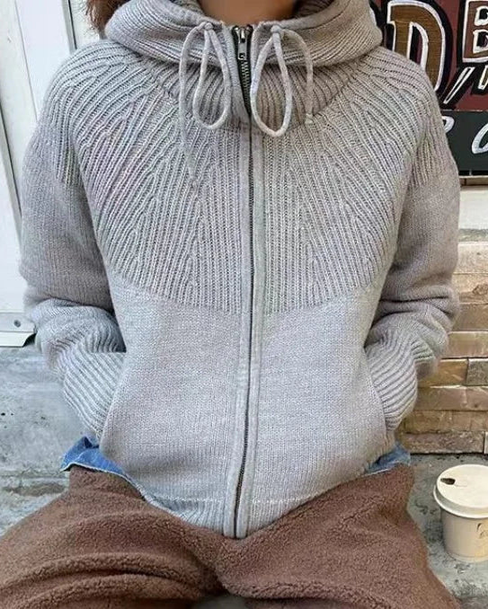 Cashmere Hooded Zip-Up Cardigan