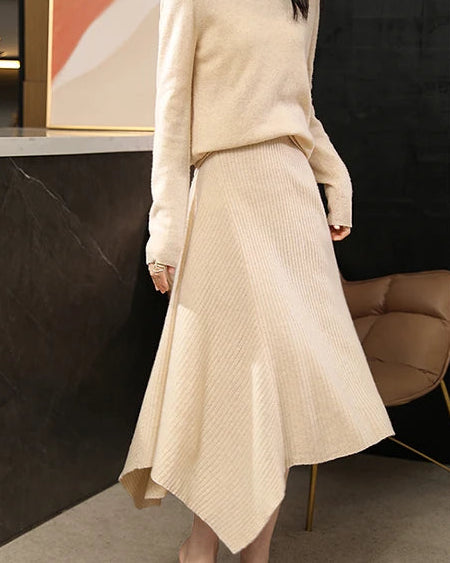 Merino Wool Asymmetric Knit Skirt