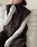 Turn Down Collar Knit Sleeveless Vest