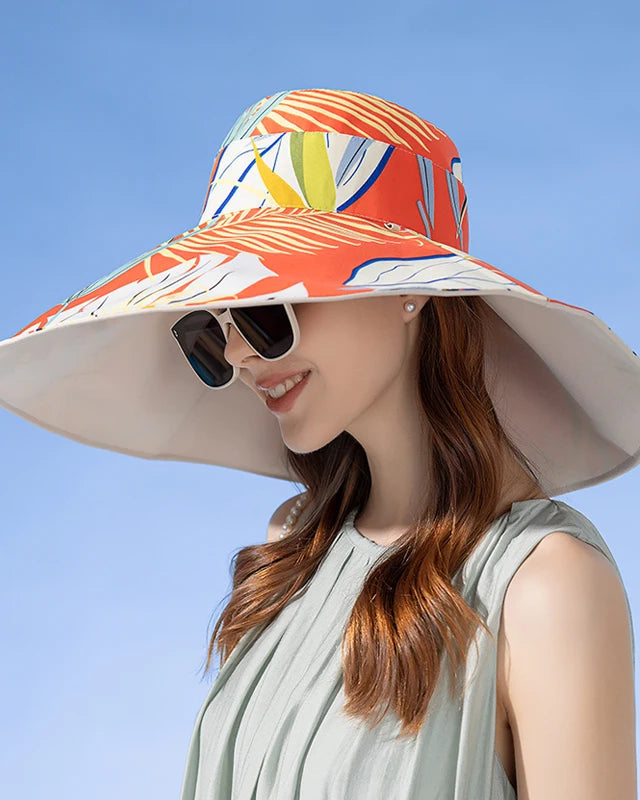 100% Cotton Floral Double-Sided Wide-Brim Bucket Hat