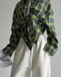 Vintage Plaid Oversized Long-Sleeve Shirt