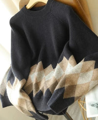 Round Neck Patchwork Pullover Sweater