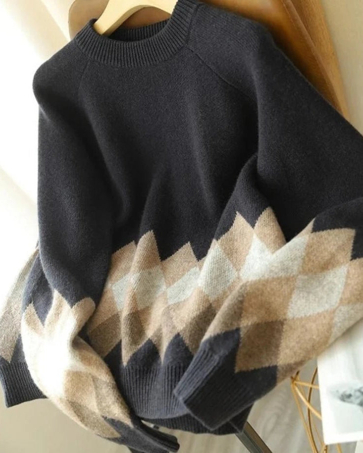Round Neck Patchwork Pullover Sweater