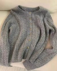 Cashmere Cable-Knit Gold Button Cardigan