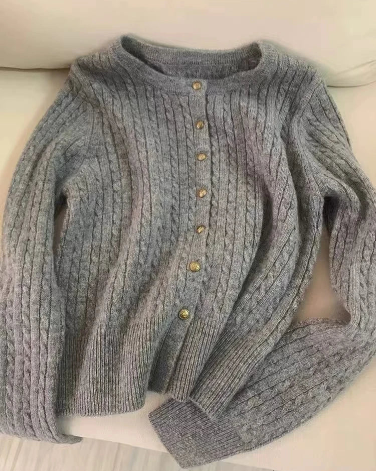 Cashmere Cable-Knit Gold Button Cardigan