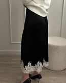 Satin And Lace-Paneled A-Line Midi Skirt