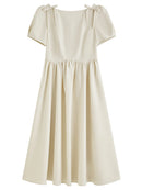French Square Neck Bow Fitted Dress