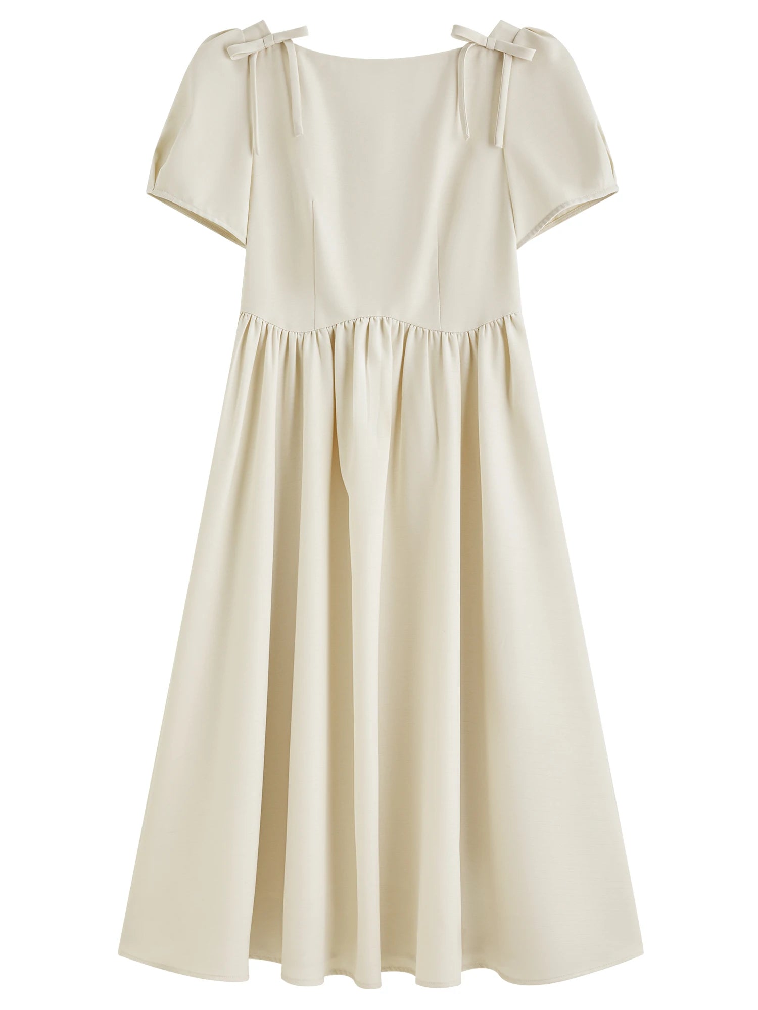 French Square Neck Bow Fitted Dress