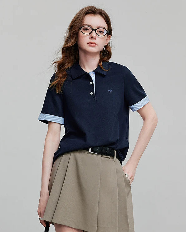 Embroidered Piqué Short Sleeve Top