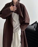 Minimalist Stand-Collar Belted Trench Coat