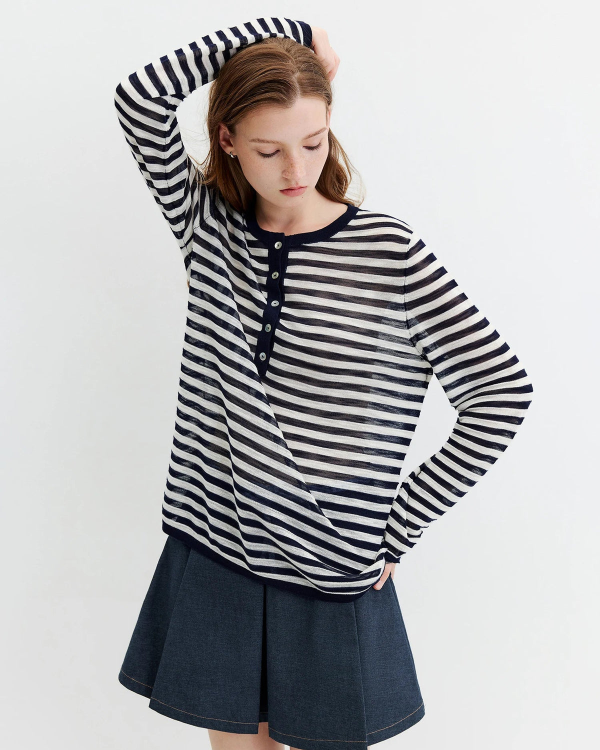 Striped Knit Long-Sleeve Top