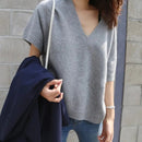 V-Neck Short Sleeve Wool Pullover Top