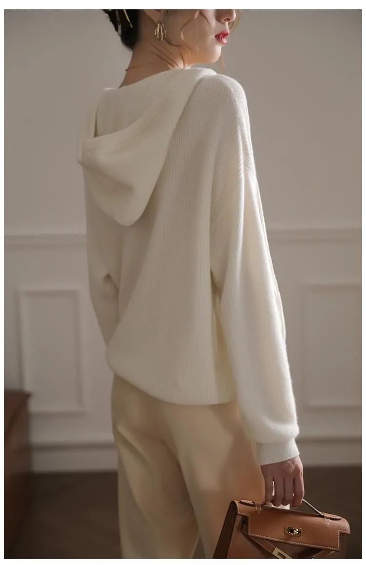 Drawing Pure Wool Knitted Hoodie