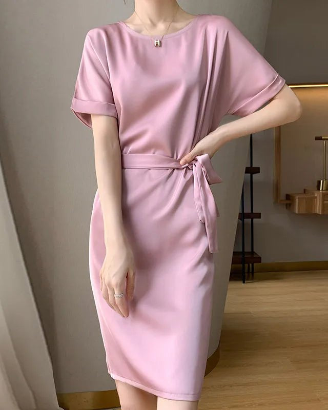 Acetate Silk Drape Satin Dress