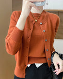 Wool Cardigan Crew Neck T-Shirt Two-Piece Sweater Set