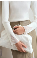 Turtleneck Sheer Panel Slim Top