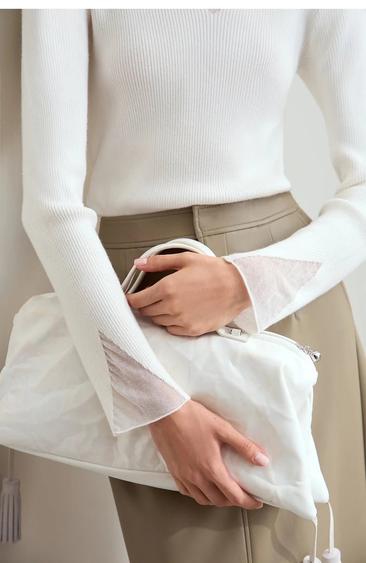 Turtleneck Sheer Panel Slim Top