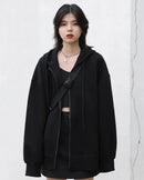 Long Zip-Up Cotton Blend Hoodie