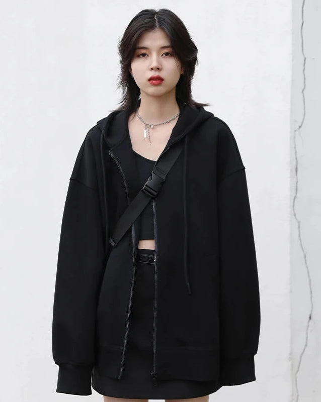 Long Zip-Up Cotton Blend Hoodie