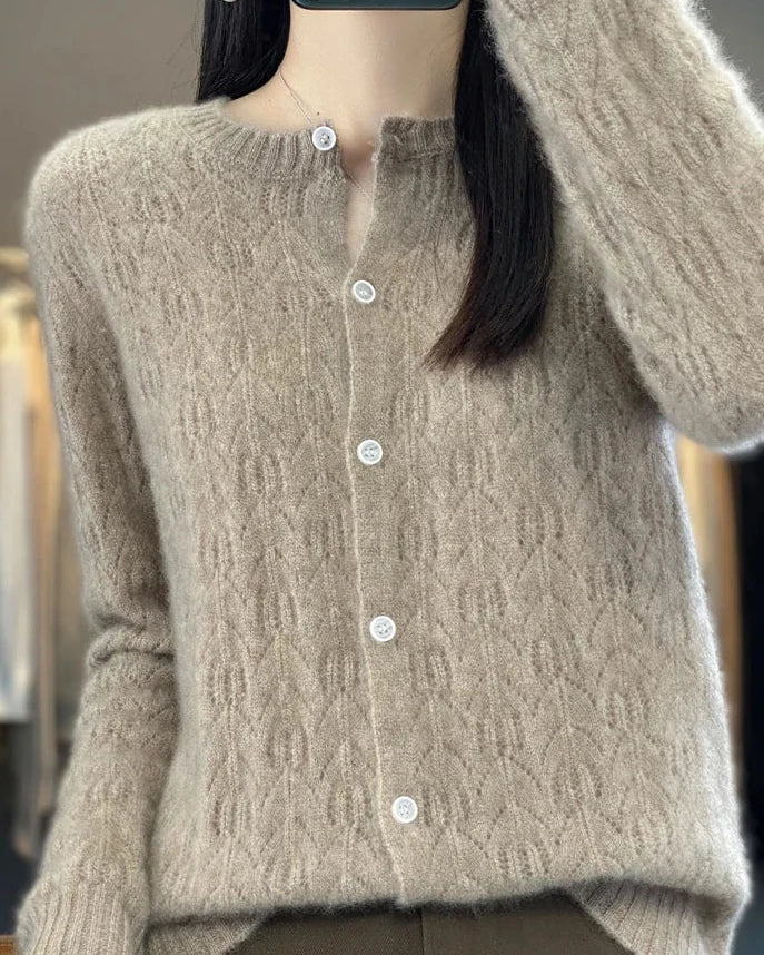 Thick Button-Front Merino Wool Cardigan