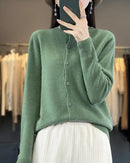 Merino Wool Round Neck Knit Cardigan
