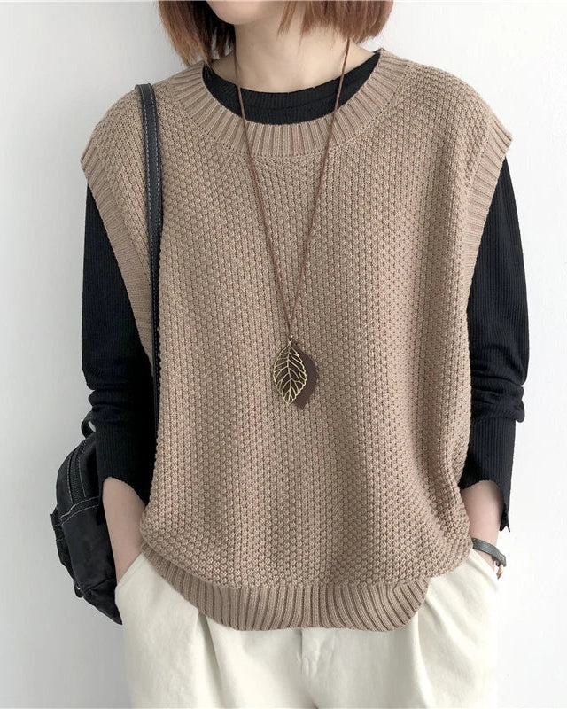 Loose-Knit Cotton Crew-Neck Vest