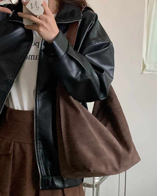 Large Faux Suede Casual Tote