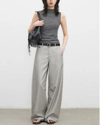 Herringbone Wide-Leg Suit Trousers