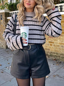 Chic Striped Rib-knit Pullover
