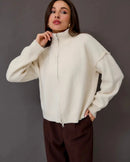 Oversized Knit Zip Cardigan Stand Collar