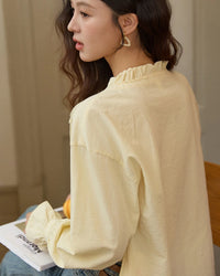Hand-Sewn Rose Lantern-Sleeve Shirt