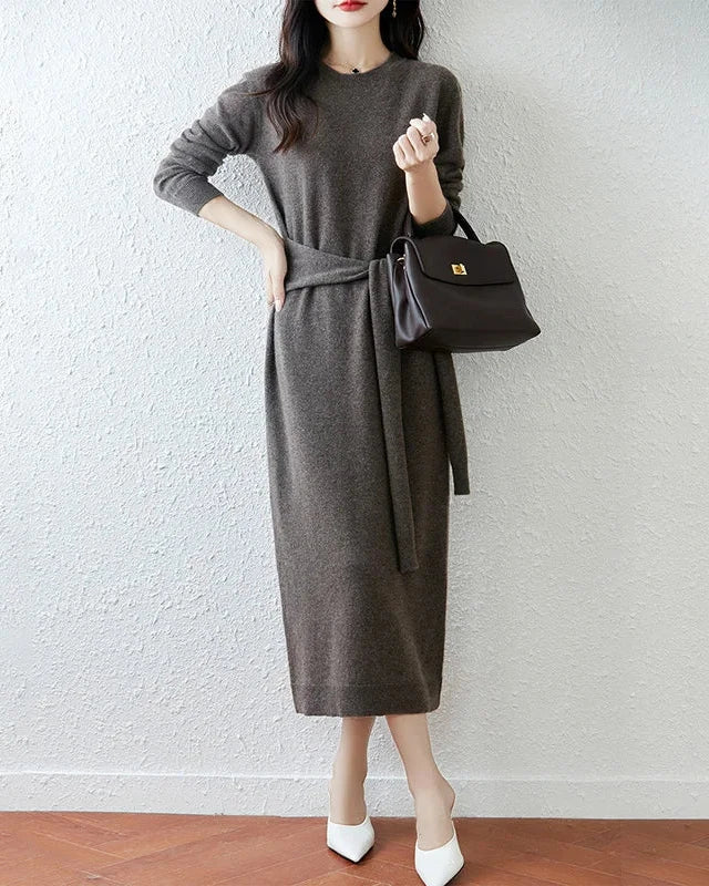 Merino Wool Belted Knit Dress