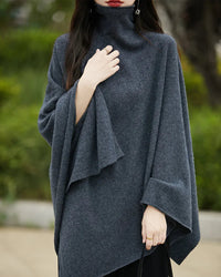 Wool Shawl-Style Mid-Length Sleeveless Pullover