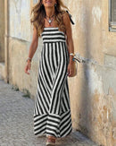 Bohemian Striped Sheer Maxi Dress