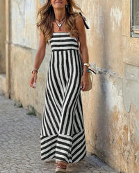 Bohemian Striped Sheer Maxi Dress