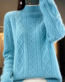 Diamond-Knit Wool Mock-Neck Sweater