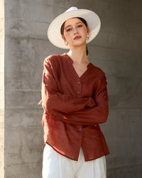 Retro V-Neck Sun Protection Long-Sleeved Shirt