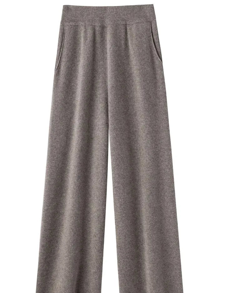 High-Waist Knit Wide-Leg Floor-Length Pants