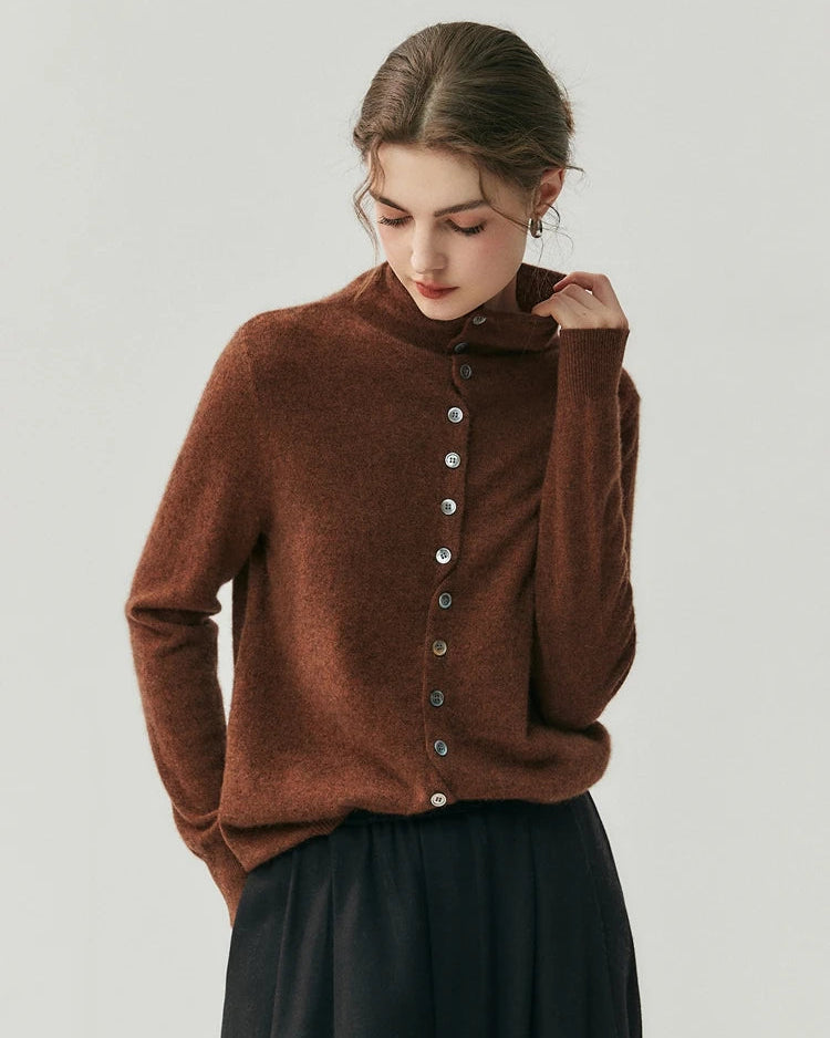Cashmere Reversible Turtleneck Cardigan Sweater