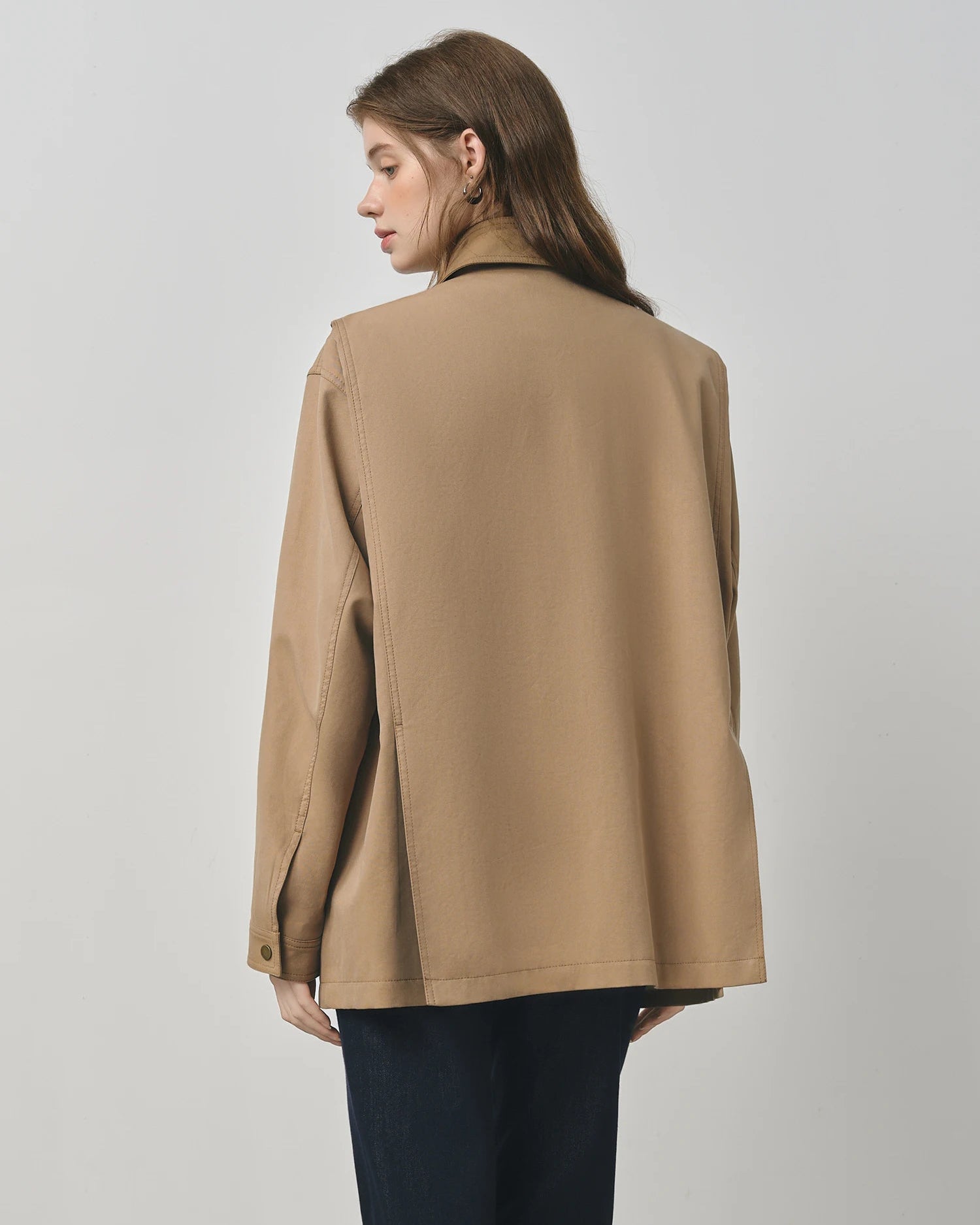 Cotton Lyocell Solid Turtleneck Loose Long Knit Coat