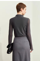 Half-high Neck Micro Perspective Slim Retro Shirt