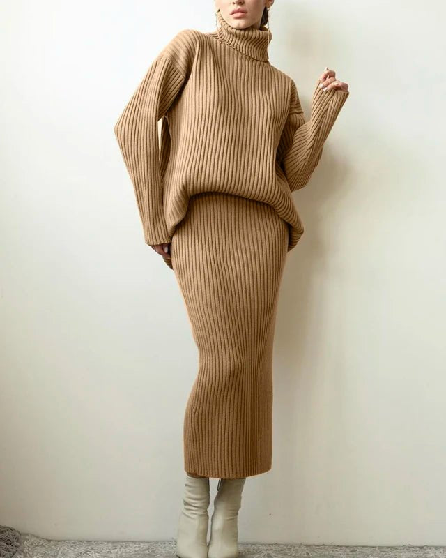 Turtle Neck Sweater and Midi Skirt Suits