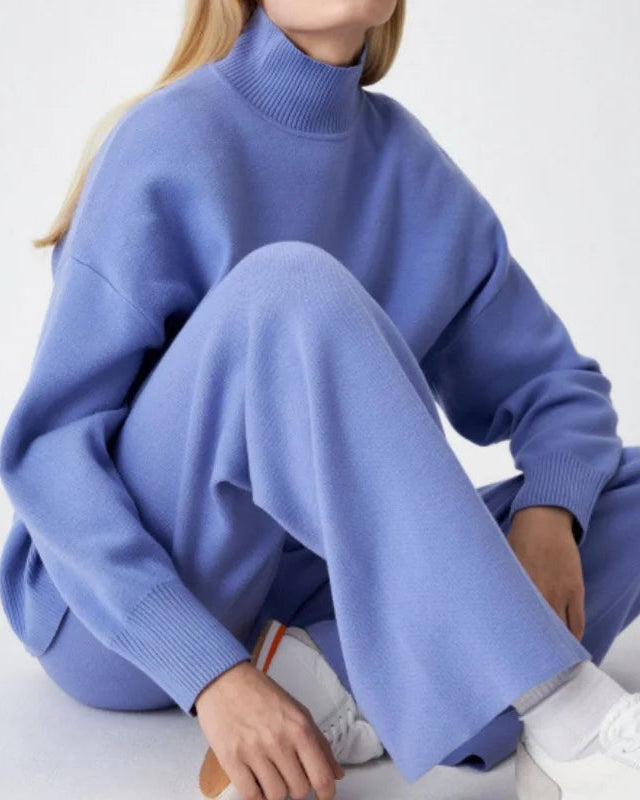 Half-Turtleneck Knit Sweater & High Waist Wide-Leg Trouser 2-Piece Set